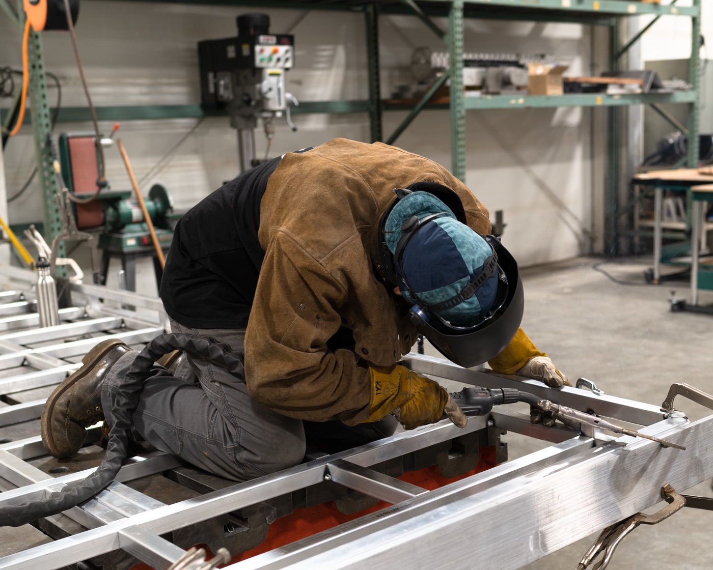 Joe Clark TIG welding the aluminum roof rack frame